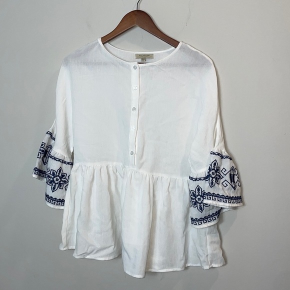 Polagram Tops - Polagram boho embroidered button down bell sleeve blouse women size medium